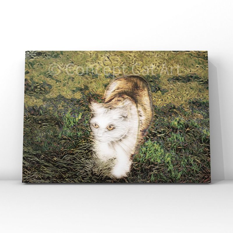 Chat blanc dans l'herbe style Japonais