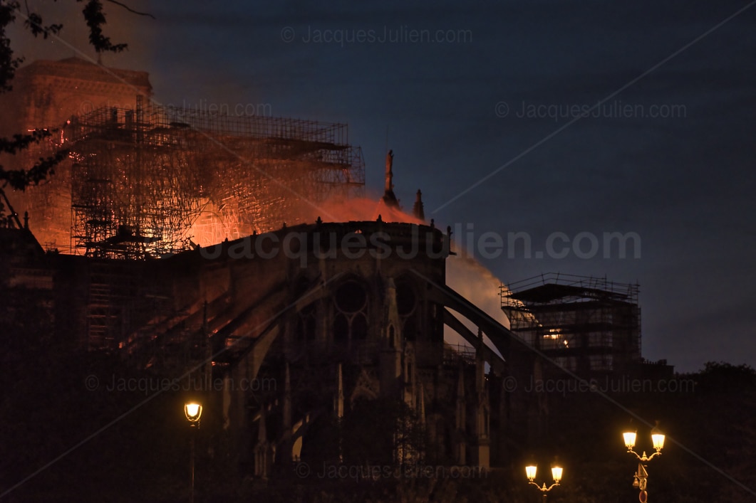 Notre-Dame Cathedral in Fire at night – 15 April 2019