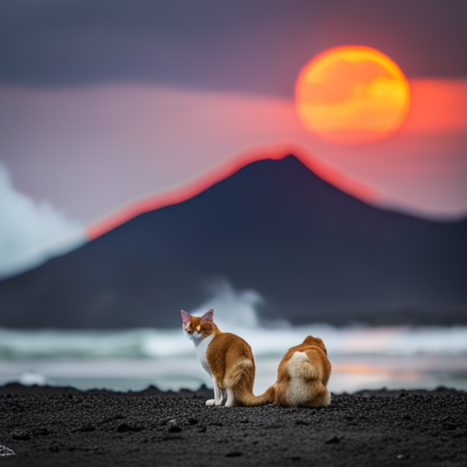 chats devant un volcan